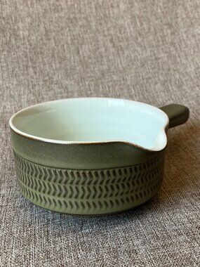 Denby Camelot Embossed Chevrons Spout Dark Olive Green Handled Gravy Boat